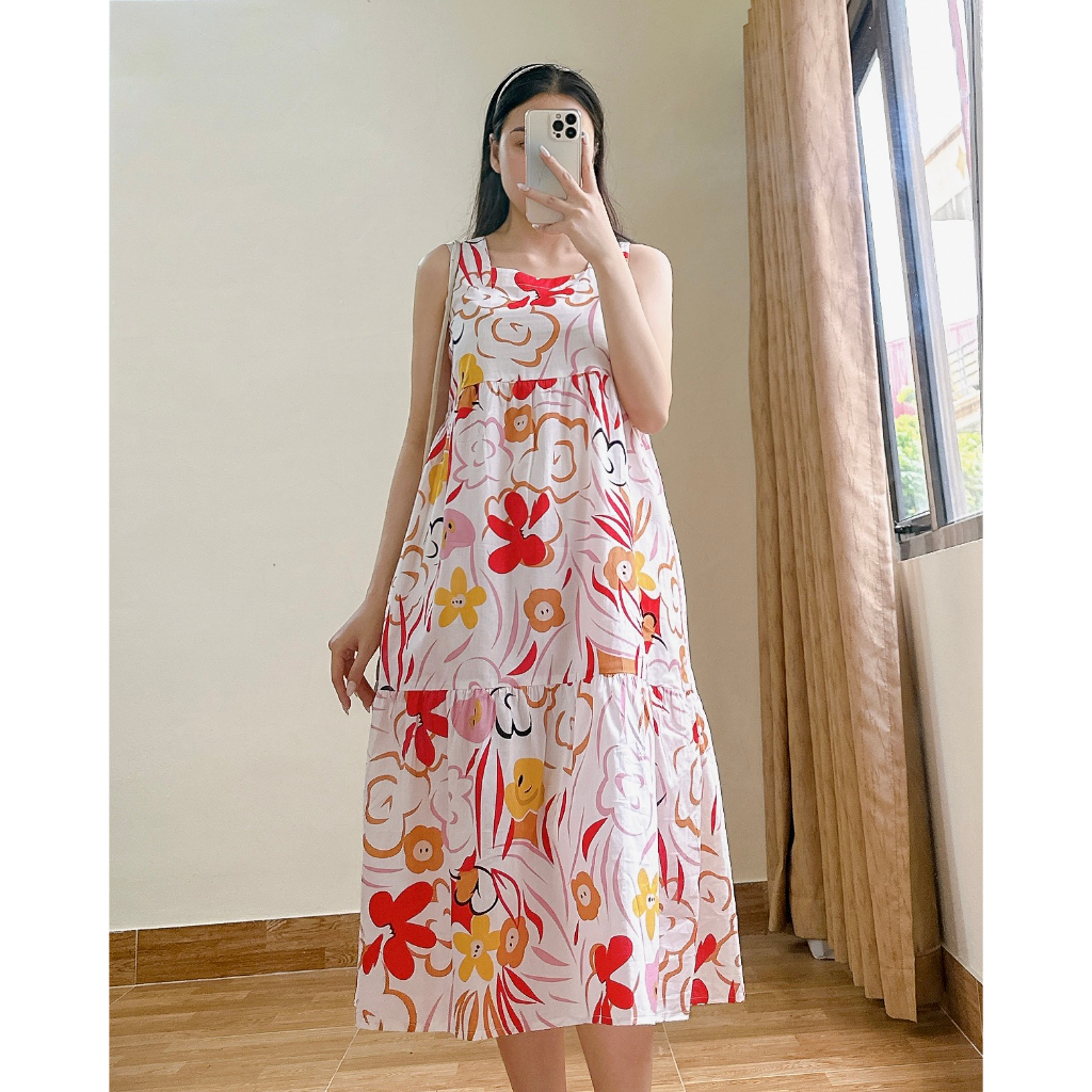 Đầm Bầu Babydoll Dáng Dài Họa Tiết Hoa Đuôi Cá Phong Cách Hàn Quốc Chất Liệu Thô Hàn Mềm Mát Fullsize 40-85kg