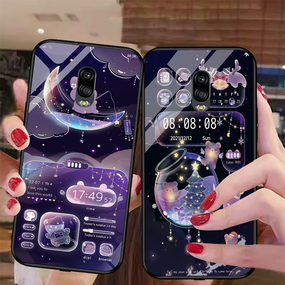 Ốp điện thoại mặt kính Samsung j7 plus / ss j7+ in hình gấu và vũ trụ tím