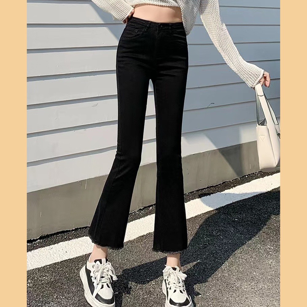 Quần jean ống loe lưng cao màu Đen trơn vải jean HÀNG LOẠI 1 | BigBuy360 - bigbuy360.vn