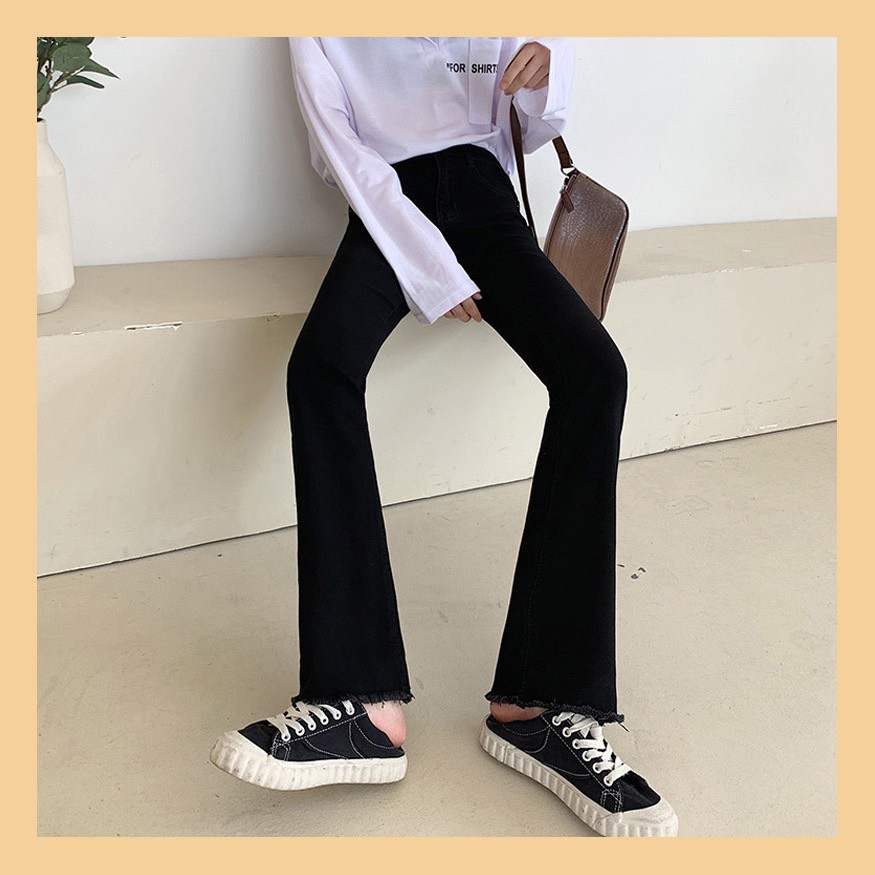 Quần jean ống loe lưng cao màu Đen trơn vải jean HÀNG LOẠI 1 | BigBuy360 - bigbuy360.vn