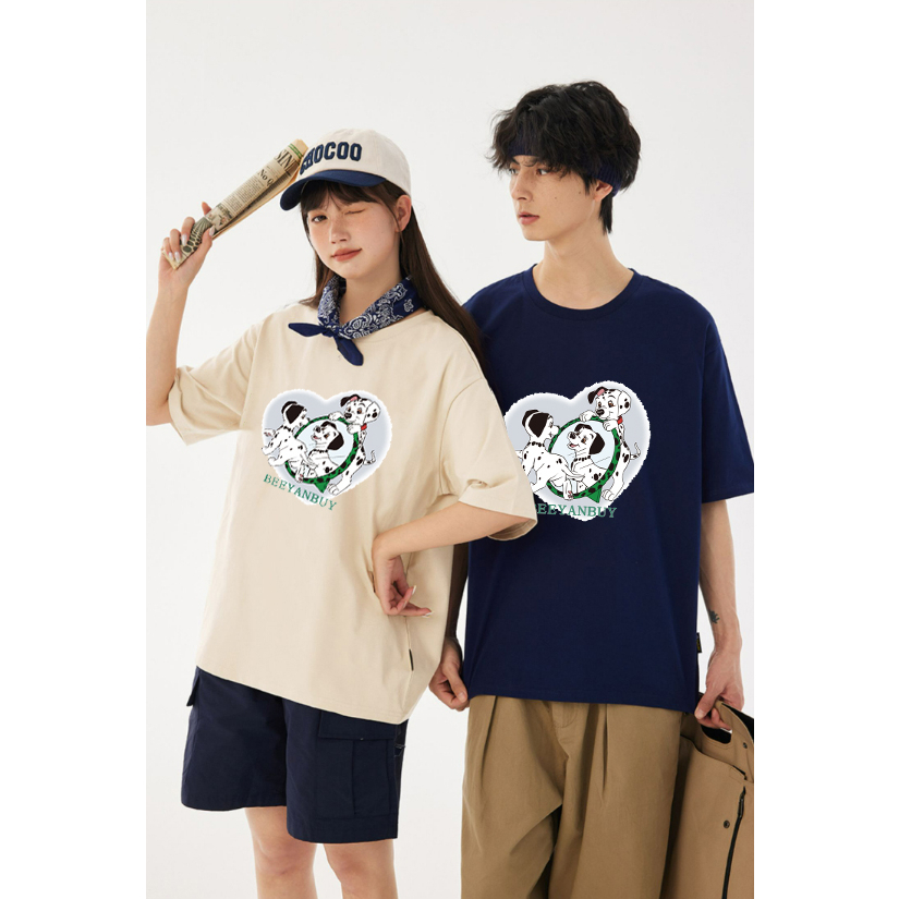 GCBV 2023ss 100% cotton thời trang chó con hình trái tim in mùa hè cộng với kích thước ngắn tay áo vòng cổ áo thun cho các cặp vợ chồng