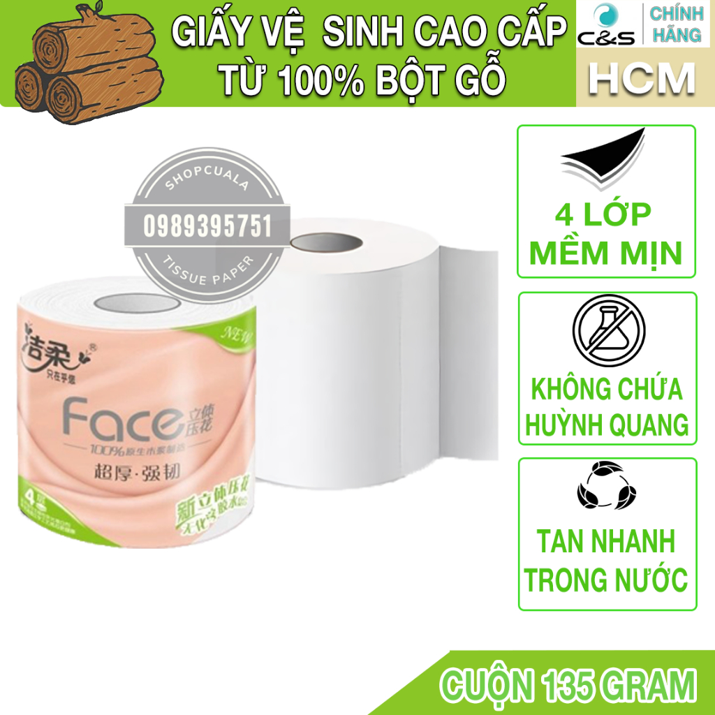 Cuộn giấy vệ sinh cao cấp C&S Face hồng - giấy 4 lốp cực mịn
