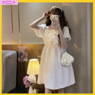 Đầm Xếp Tầng Cổ Vuông Đính Nơ ngực màu trắng siêu xinh, Phong Cách Pháp Thời Trang Mùa Hè Dành Cho Nữ