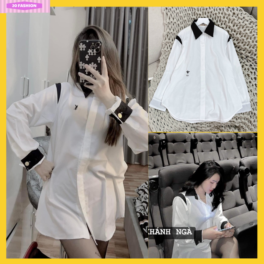 Áo sơ mi nữ dài tay chất lụa thô mềm mịn xinh xắn. sơ mi trắng nữ form rộng chất đẹp