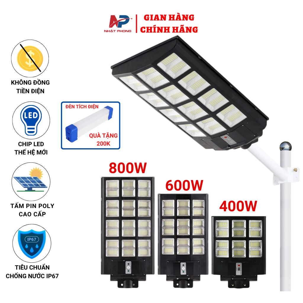 Đèn năng lượng mặt trời Nhật Phong Solar liền thể 400W 600W 800W ,mẫu mới nhất 2023, công suất lớn,cảm biến chuyển động