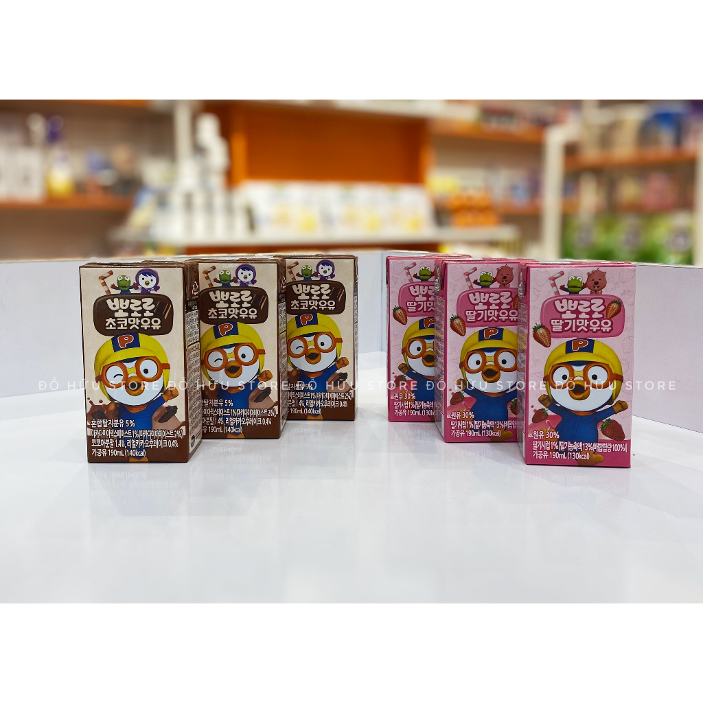 Sữa dinh dưỡng Pororo Hàn Quốc 190ml, sữa tươi Pororo vị:dâu, chocolate