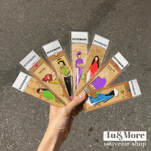 Kẹp sách giấy cuộn hình cô gái áo dài, phong cảnh Việt Nam