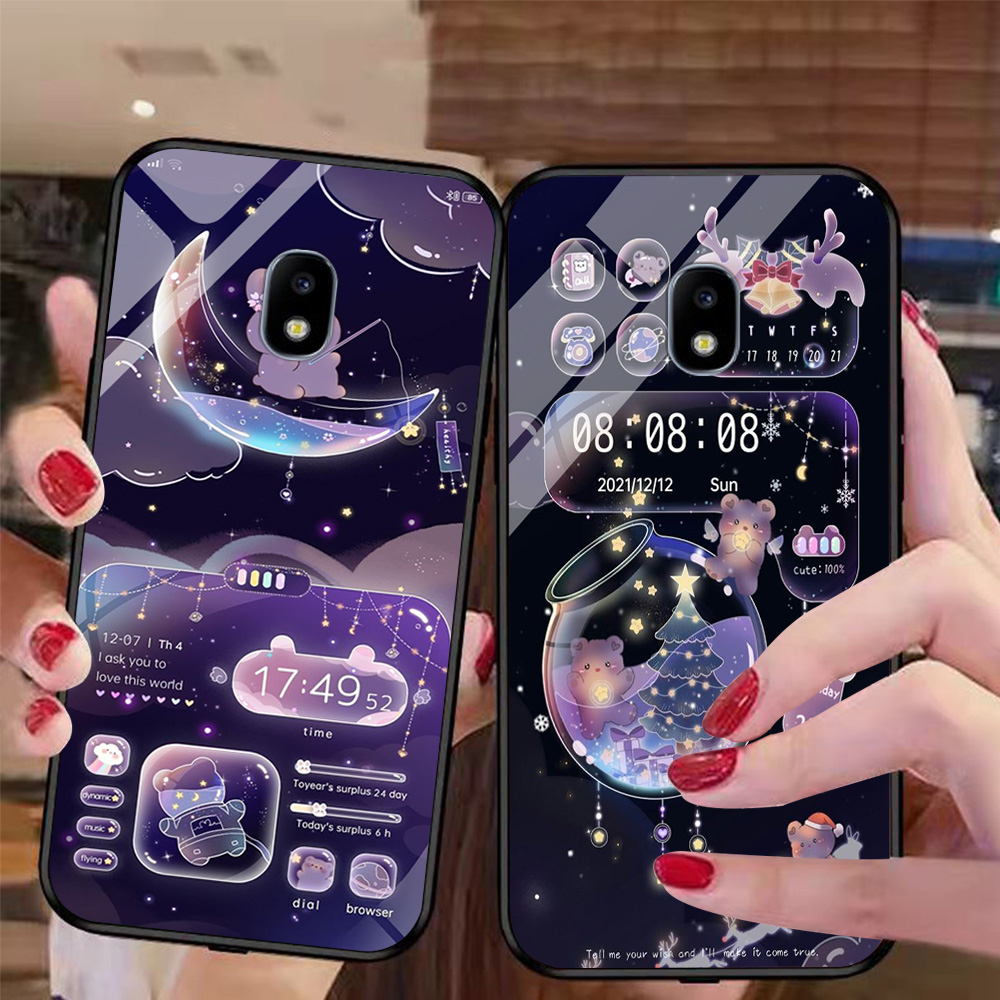 Ốp điện thoại mặt kính Samsung j3 pro / ss j5 pro in hình gấu và vũ trụ tím