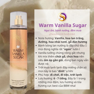 Warm vanilla sugar body mist xịt thơm toàn thân bath & body works | soul scent