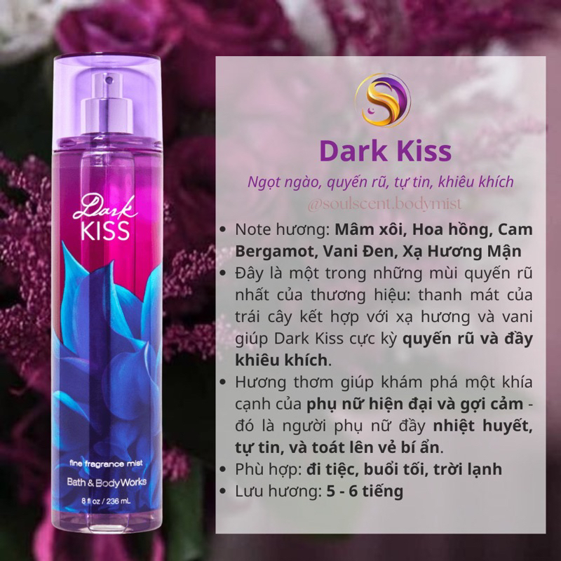 DARK KISS Body mist xịt thơm toàn thân Bath & Body Works (AUTH Mỹ) | Soul Scent