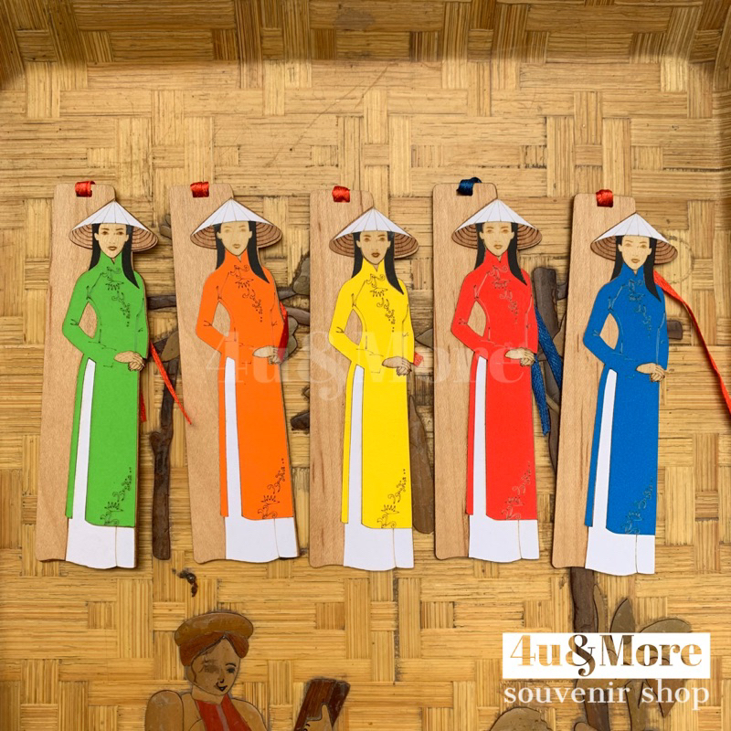 Kẹp sách giấy cuộn hình cô gái áo dài, phong cảnh Việt Nam