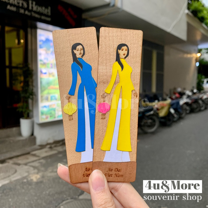 Kẹp sách giấy cuộn hình cô gái áo dài, phong cảnh Việt Nam