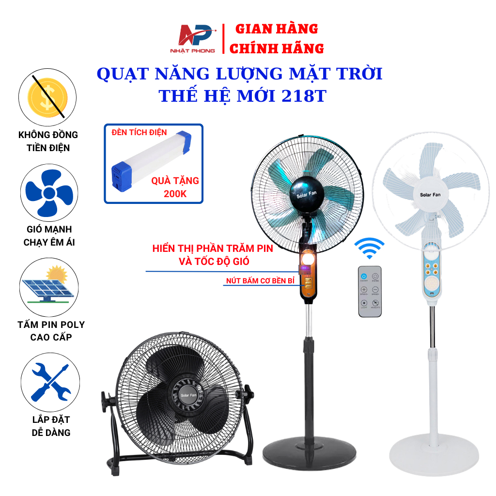 Quạt năng lượng mặt trời NHẬT PHONG SOLAR có điều khiển từ xa,Sạc Điện Thoại,Củ sạc 220V, tấm pin năng lượng,BH 1 năm