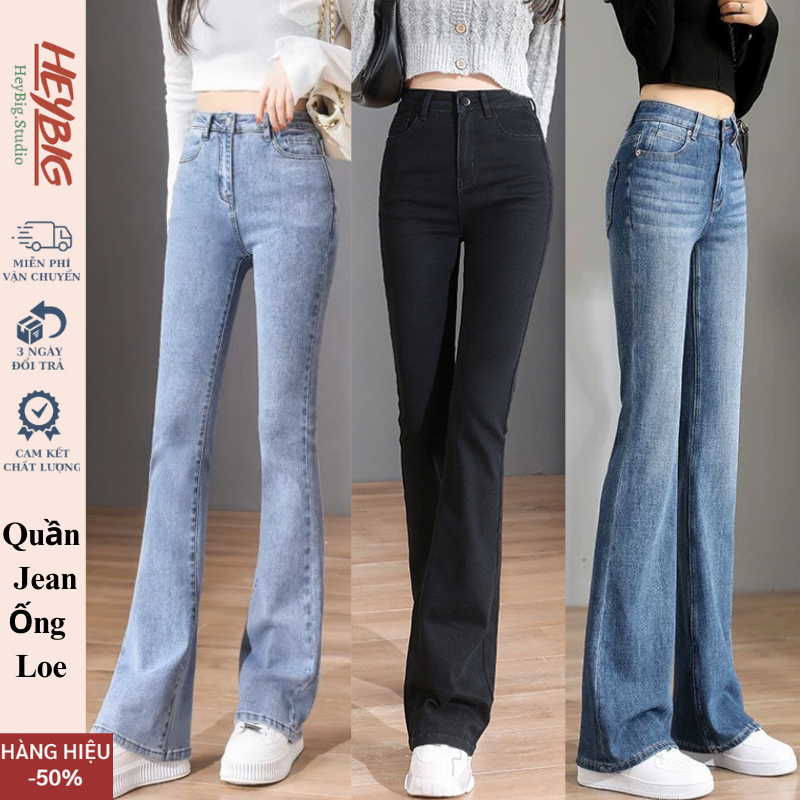 Quần Jeans nữ ống loe co giãn,quần bò jeans nữ ống đứng rộng suông CẠP CAO NS-01 nữ cao cấp HEYBIG