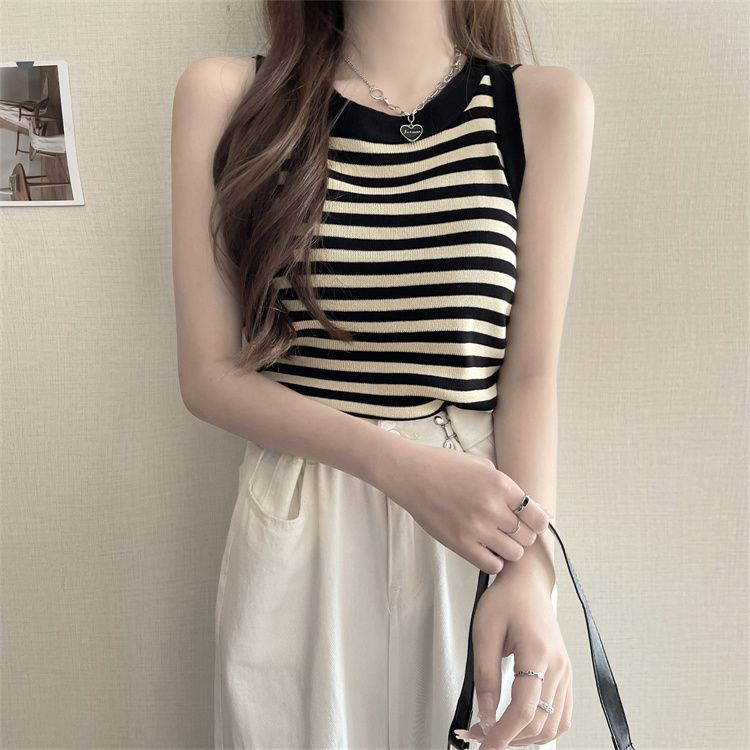 (Hàng Quảng Châu-Taobao) Áo len dệt kim áo 3 lỗ dệt kim Áo hai dây dệt kim phong cách Hàn Quốc sang trọng