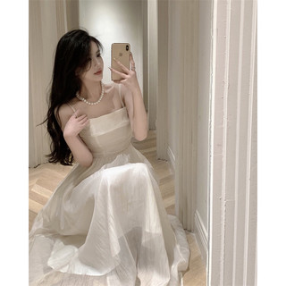 (Order China) Đầm maxi voan trắng 2 dây tiểu thư thanh lịch