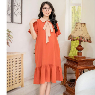 Váy bầu công sở đuôi cá phối cổ đức ngược nơ nuy