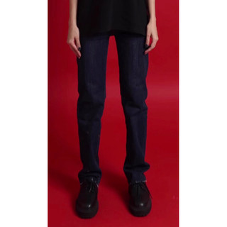 QUẦN JEANS ỐNG ĐỨNG LƯNG CAO CO DÃN - XANH ĐEN [ MERCIDENIM ]
