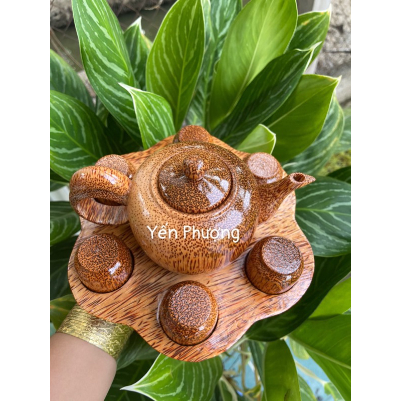 Bộ bình trà dĩa hoa mai, ấm hình trái lê, 6 ly..