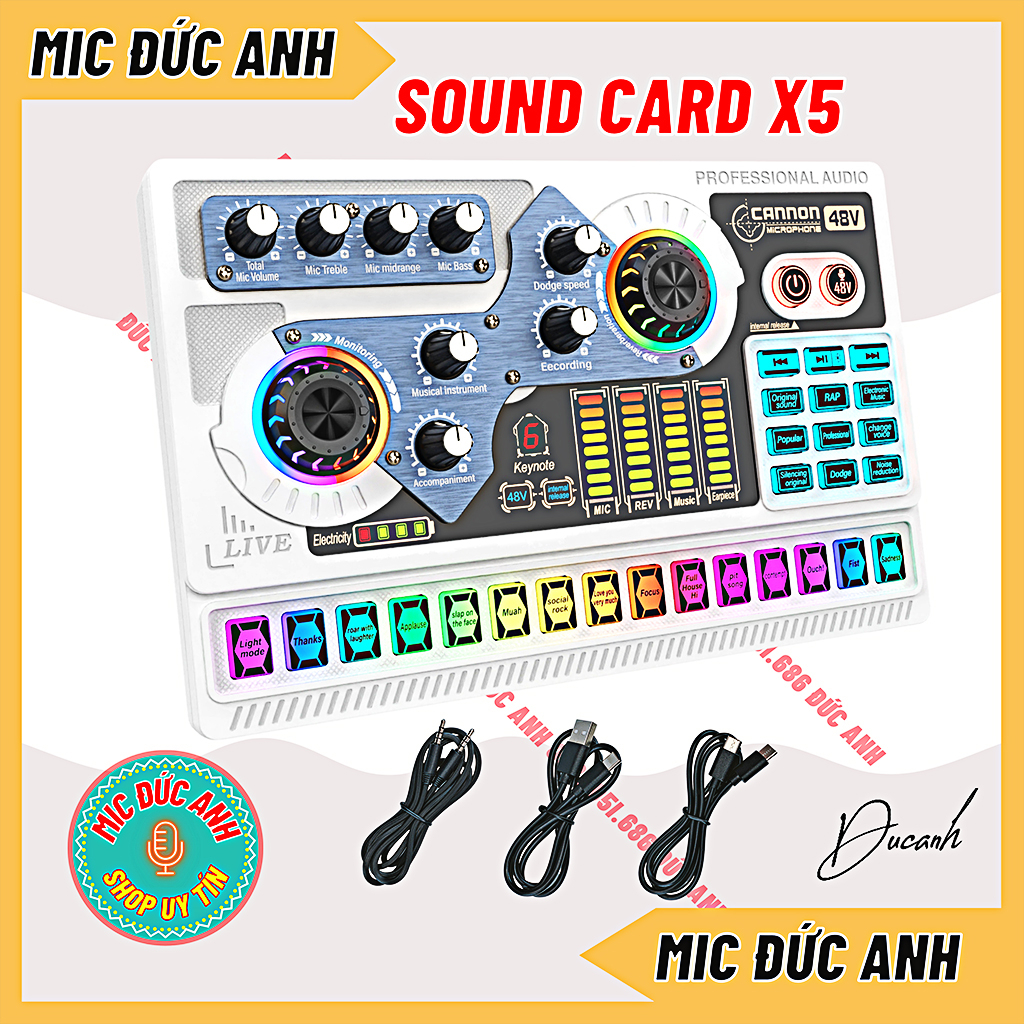 Sound Card X5 Đời Mới Nhất Dùng Cho Mic Thu Âm 5V Và 48V Không Cần Nguồn Phantom Âm Thanh Cực Hay