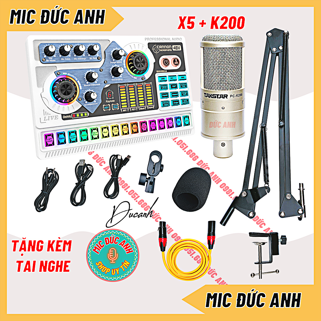 Trọn Bộ Sound Card X5 Mic Thu Âm Takstar PC K200 Hỗ Trợ Hát Autotune , Livestream , Thu Âm Cực Hay. Bảo Hành 12 Tháng