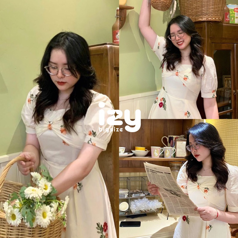 VÁY ĐẦM BIGSIZE THÔ THÊU HOA NƠ TRƯỚC - 23V08 - IZYBYNHI