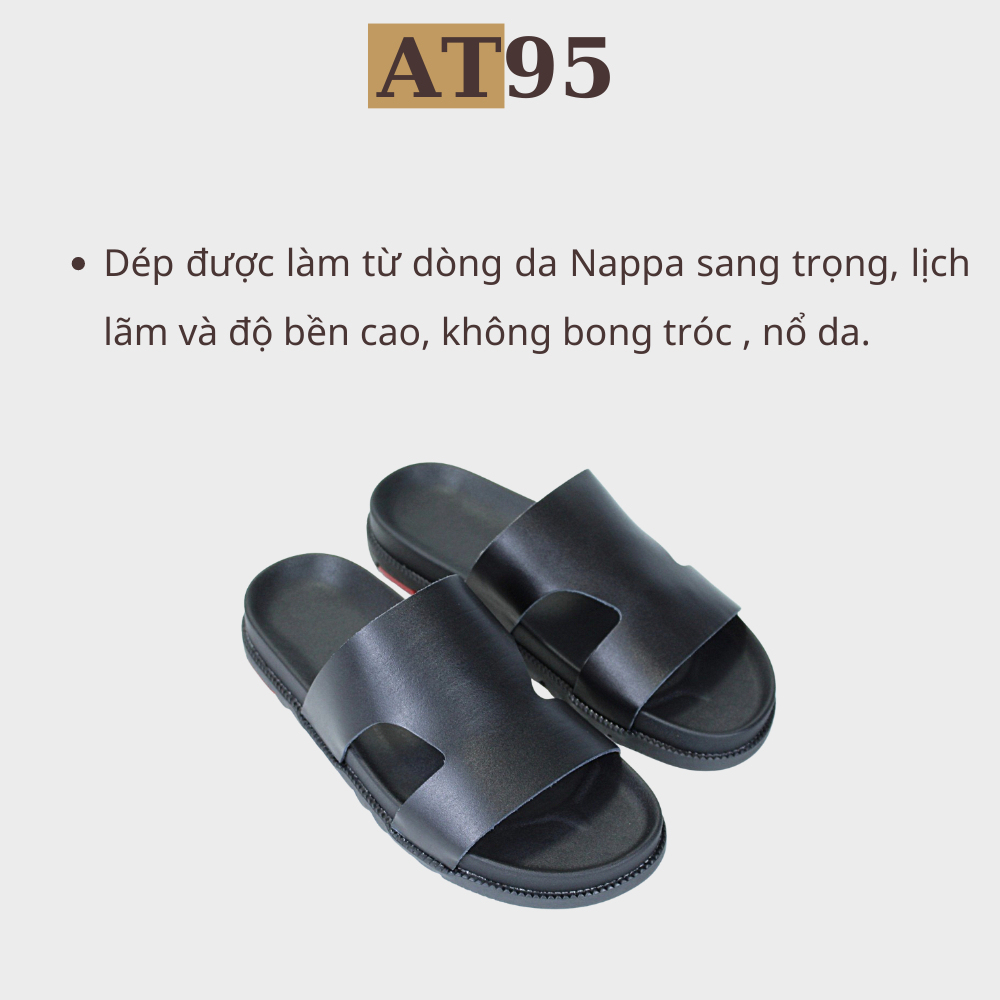 Dép quai ngang da bò cao cấp đế cao su non thương hiệu W - D05