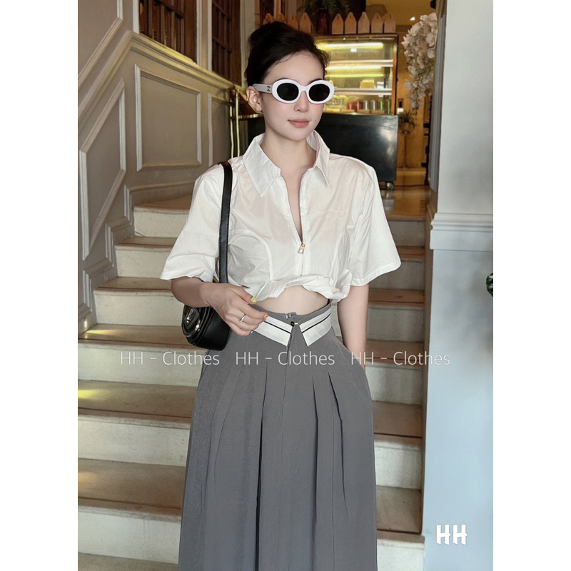 Áo Sơ Mi Trắng Nhún Xoắn Eo Dáng Ngắn • Melanie Boutique