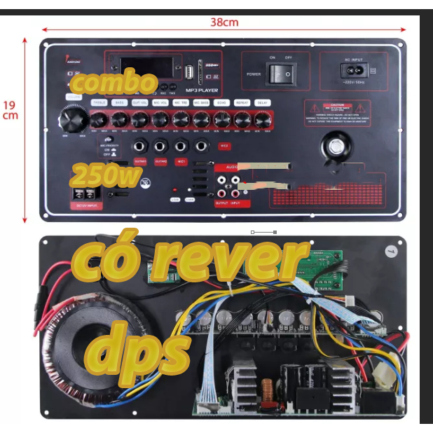 Mạch loa kéo Reverb chống hú DSP , 1 kênh+ 250W  280w   max  400w    kèm 2 micro kim loại chống hú t21 t30