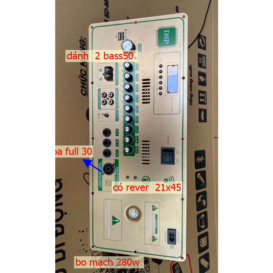 Mạch loa kéo Reverb chống hú DSP , 1 kênh+ 250W  280w   max  400w    kèm 2 micro kim loại chống hú t21 t30