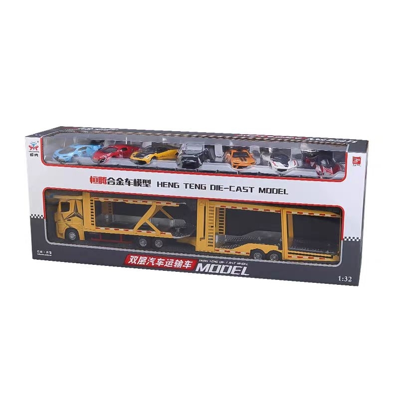 Mô hình xe tải MEC kéo romooc chở xe hợp kim 1:24