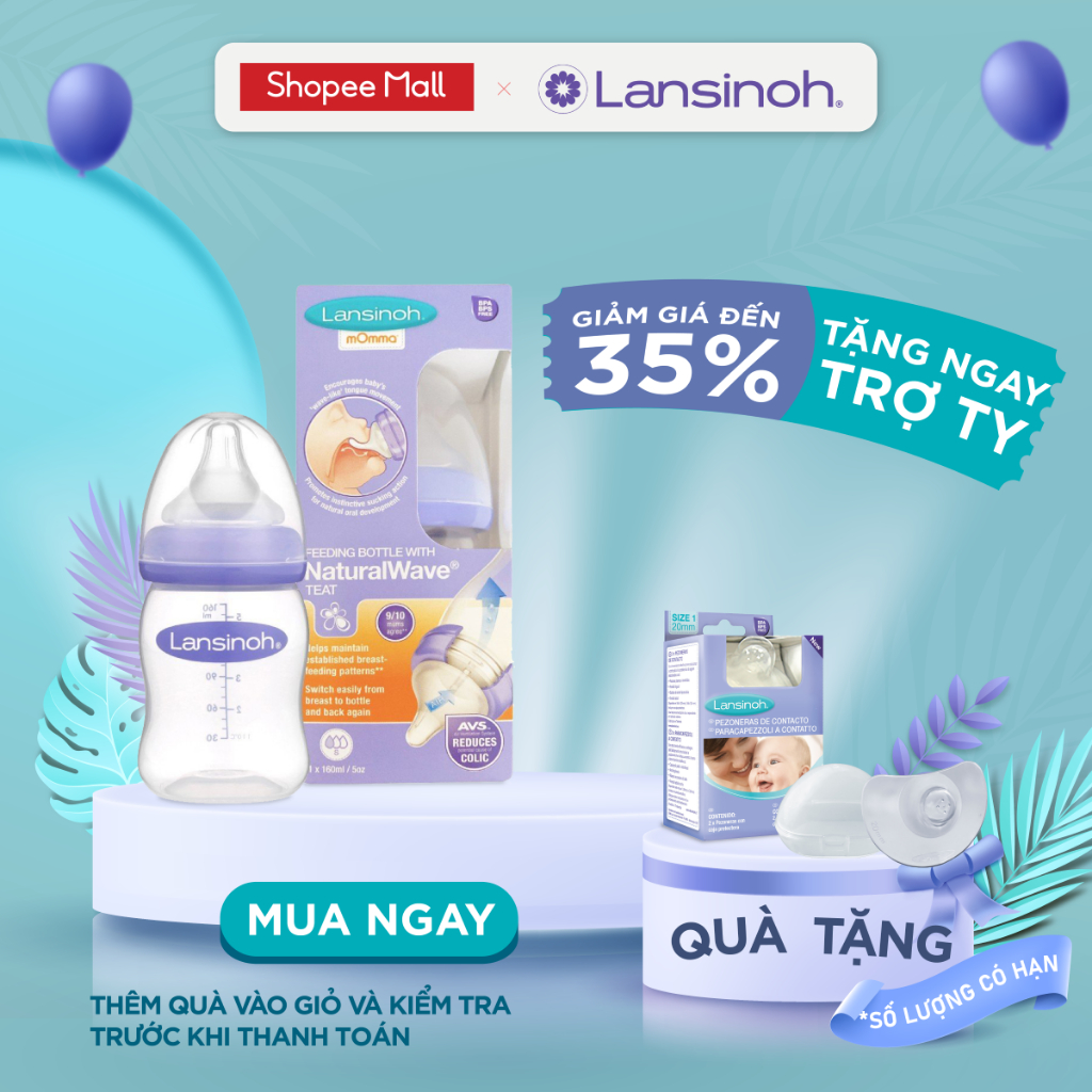 Bình sữa PP Plus Lansinoh 160ml kèm Núm ty size S - MẪU CŨ