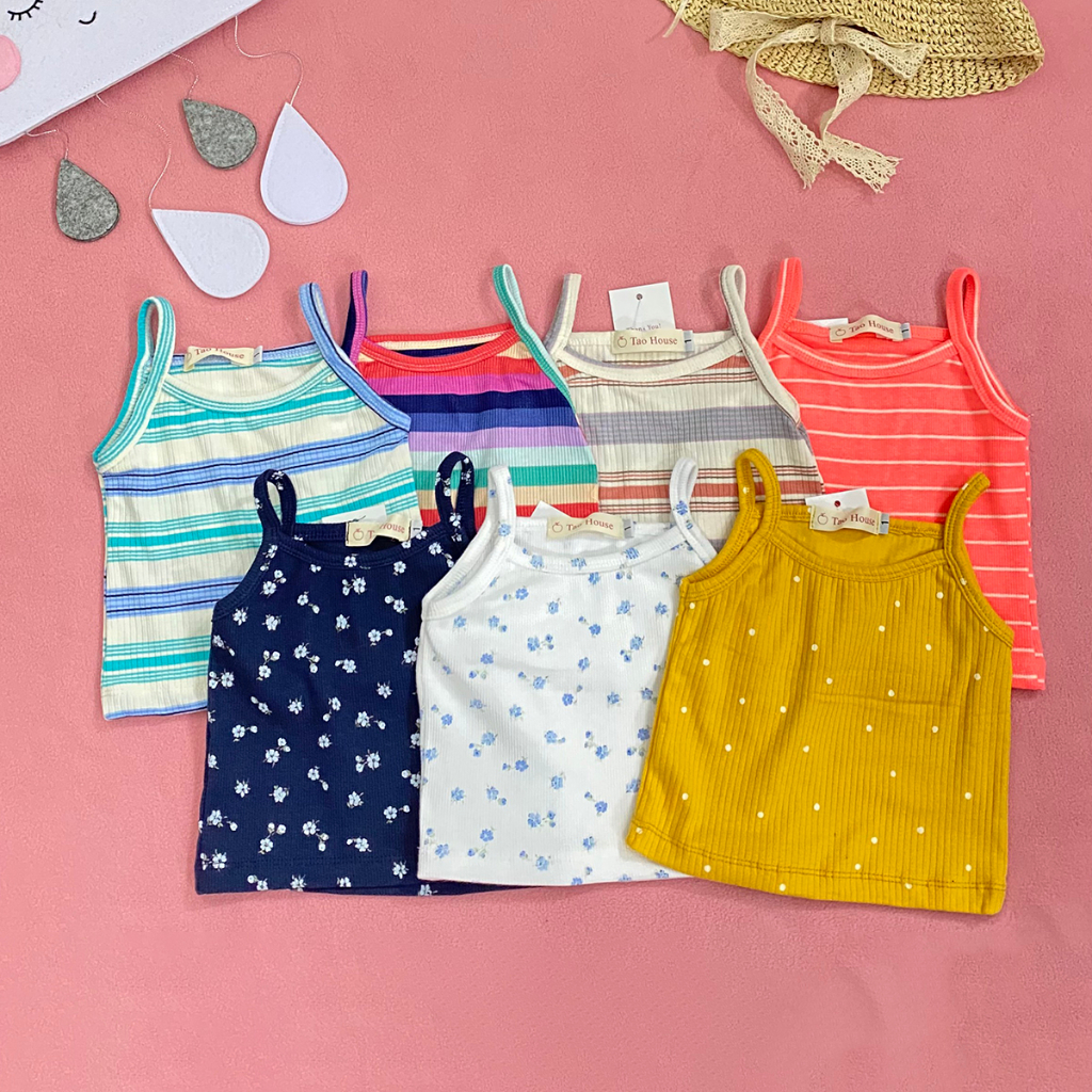 Áo 2 dây bé gái thấm hút cực tốt - áo dây cho bé gái thun gân kiểu mùa hè 2023