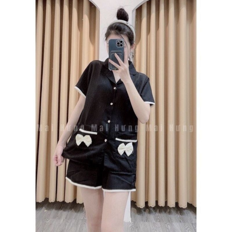 Bộ Pyjama Gân Nơ Túi Cộc Siêu Hot