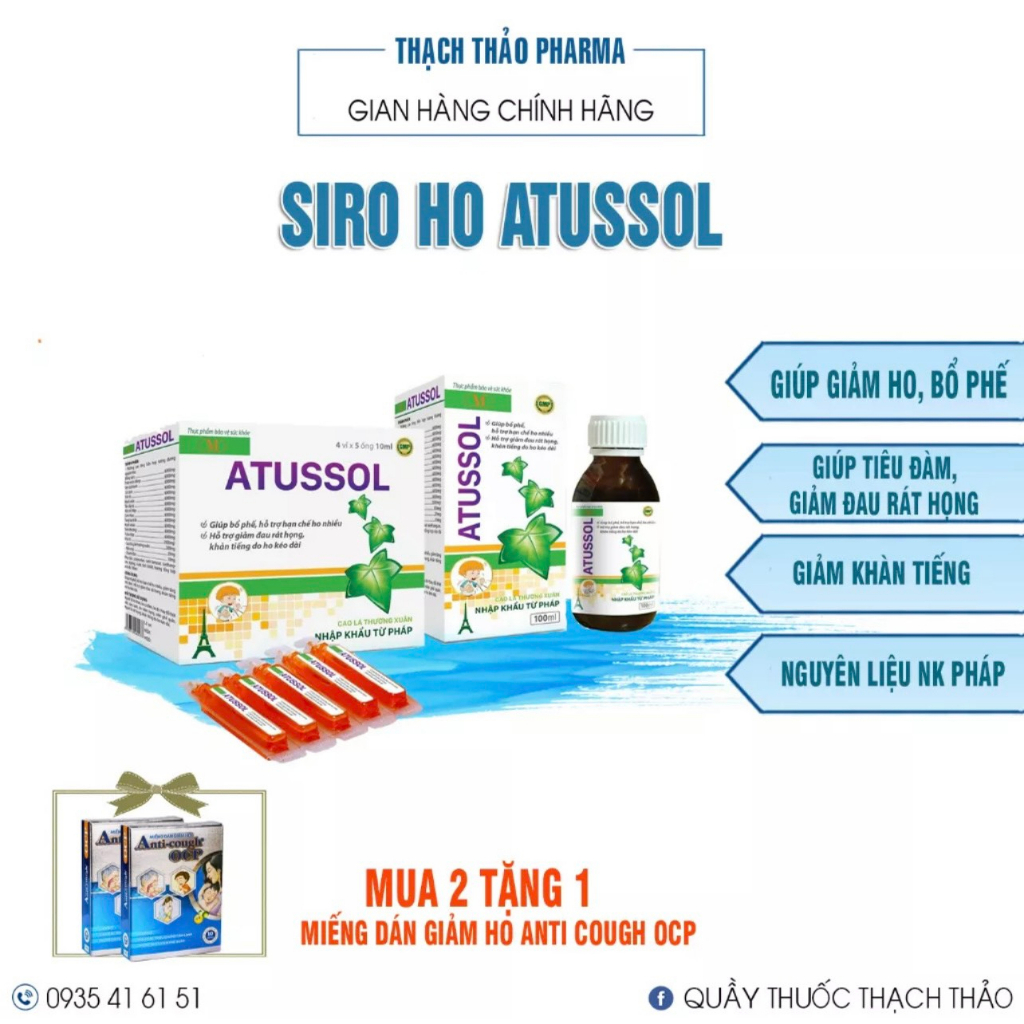 SIRO HO ATUSSOL - CAO LÁ THƯỜNG XUÂN- GIÚP BỔ PHẾ, GIẢM HO, AN TOÀN CHO TRẺ SƠ SINH VÀ PHỤ NỮ MANG THAI
