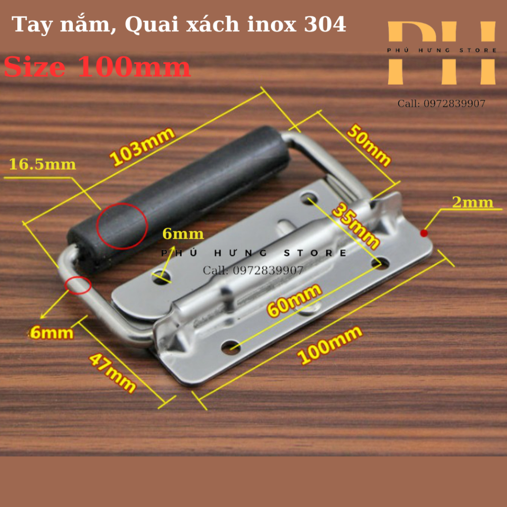 Tay nắm, quai xách hộp dụng cụ, tay nắm hộp tự gập size 100mm