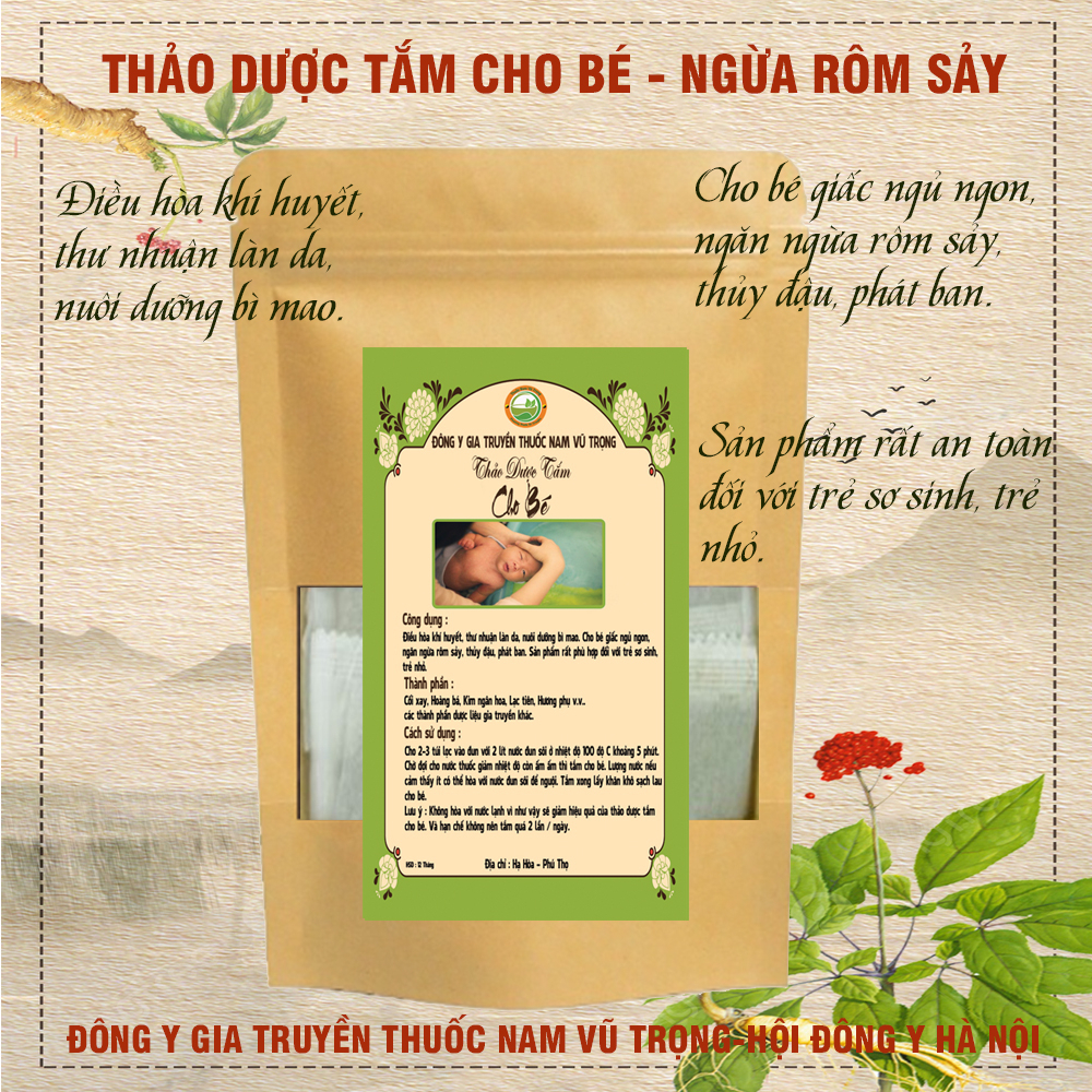 Thảo Dược Tắm Cho Bé thảo mộc Thuốc Nam Vũ Trọng, ngủ ngon, ngăn ngừa rôm sảy, phát ban, thủy đậu.