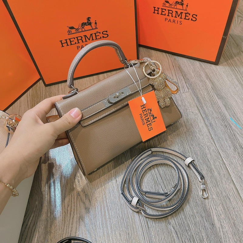 Túi hm kelly mini 19cm da togo khoá bạc có hộp