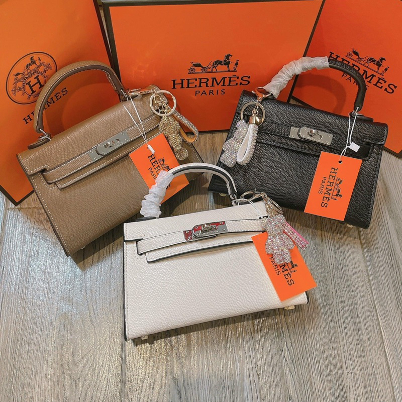 Túi hm kelly mini 19cm da togo khoá bạc có hộp