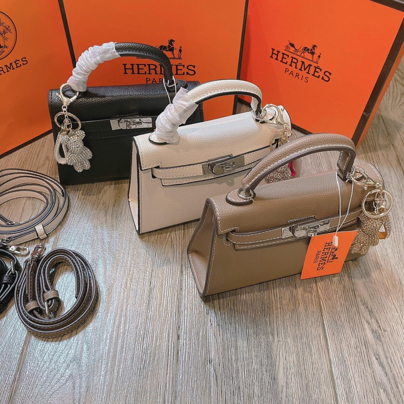 Túi hm kelly mini 19cm da togo khoá bạc có hộp