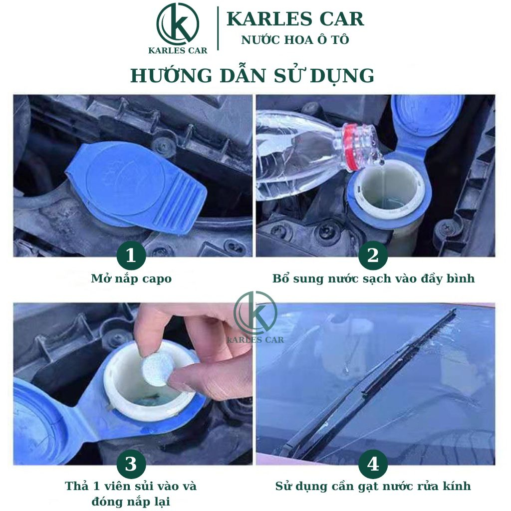 Viên Sủi Rửa Kính Xe Ô Tô, Viên Nén Pha Nước Rửa Kính Oto