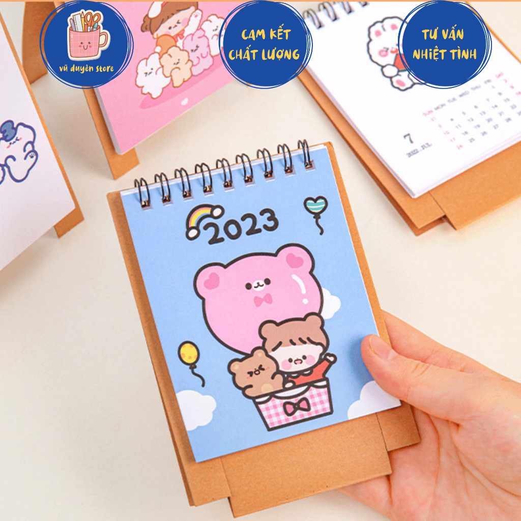 Lịch trang trí để bàn mini 2023 set từ tháng 09/2022 đến 12/2023 họa tiết dễ thương nhỏ nhắn,xinh xắn