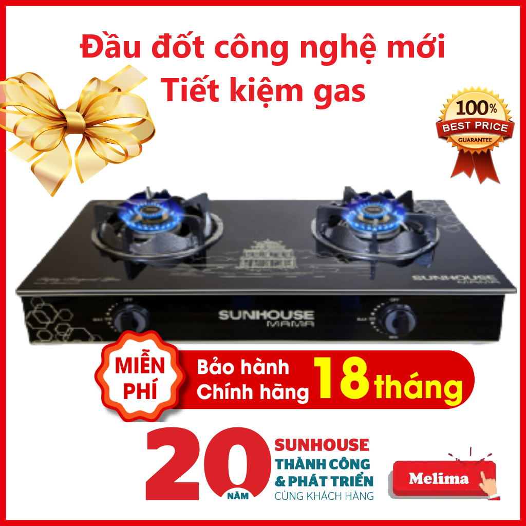 Bếp Gas Bếp Ga Đôi dương kính Sunhouse MMBB0787B Tiết kiệm gas Chống tạt gió cho ngọn lửa tỏa đều Bảo hành 18 Tháng