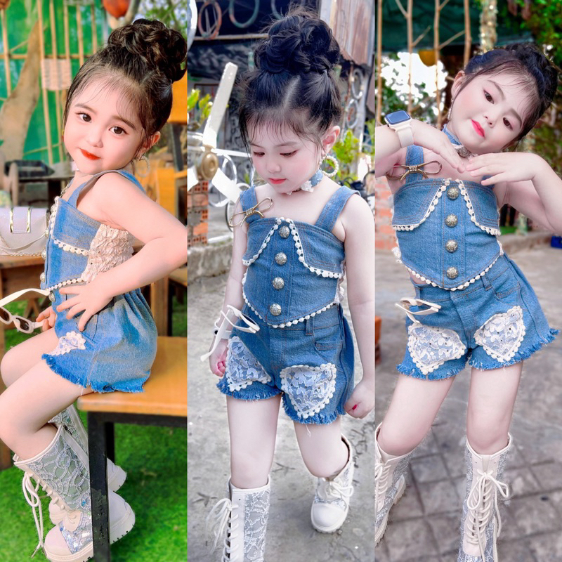 Bộ jeans đùi cho bé gái