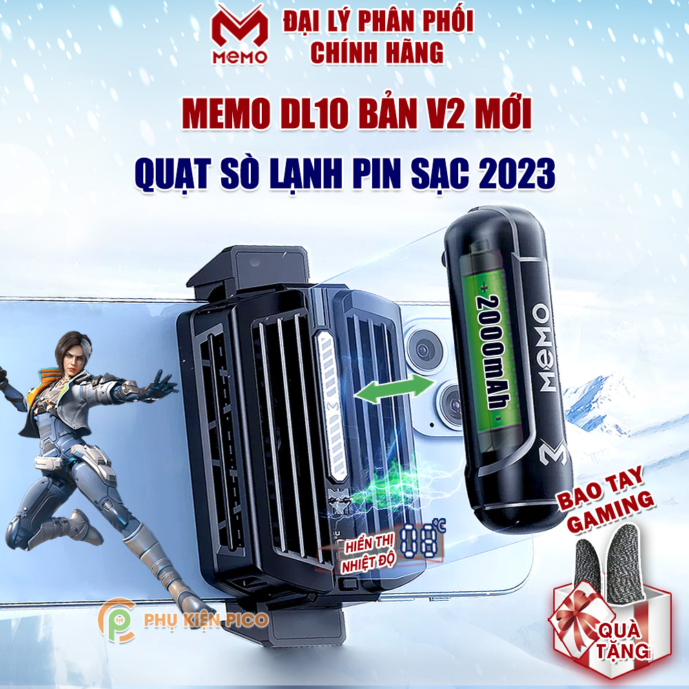 Quạt tản nhiệt điện thoại Memo DL10 V2 Quạt pin 2000MAh màn hình hiển thị nhiệt độ sò lạnh thế hệ mới Led Gaming RGB