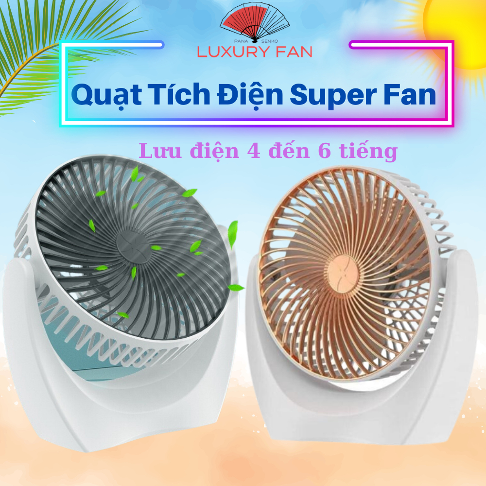 Quạt tích điện Super Fan, Quạt để bàn 3 chế độ gió mát nhỏ gọn, Quạt sạc tích điện mini gấp gọn lưu điện 3-6 tiếng BH12T