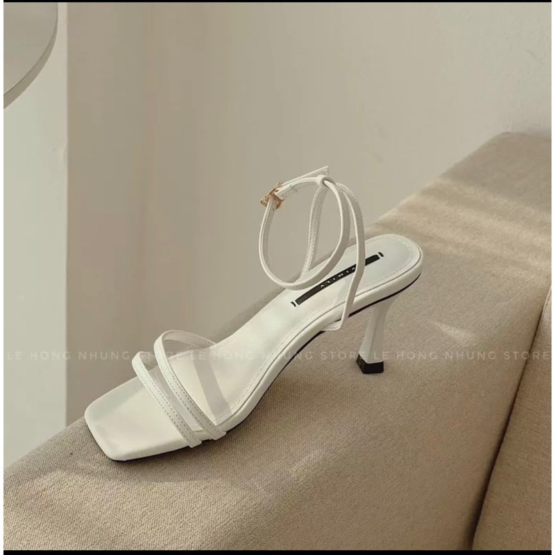 Giày cao gót 7 phân ,Sandal nữ 7p 2 quai mảnh gót nón đen trắng nâu đi làm công sở