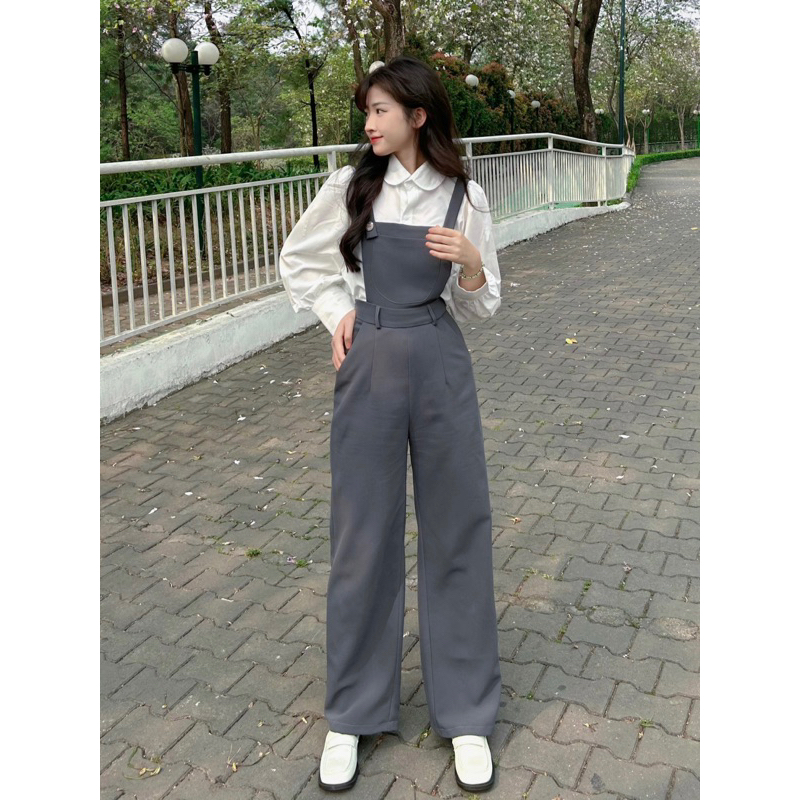 CIDER OVERALLS - Quần Yếm ống suông dáng đứng basic đơn sắc ( sẵn màu ghi)