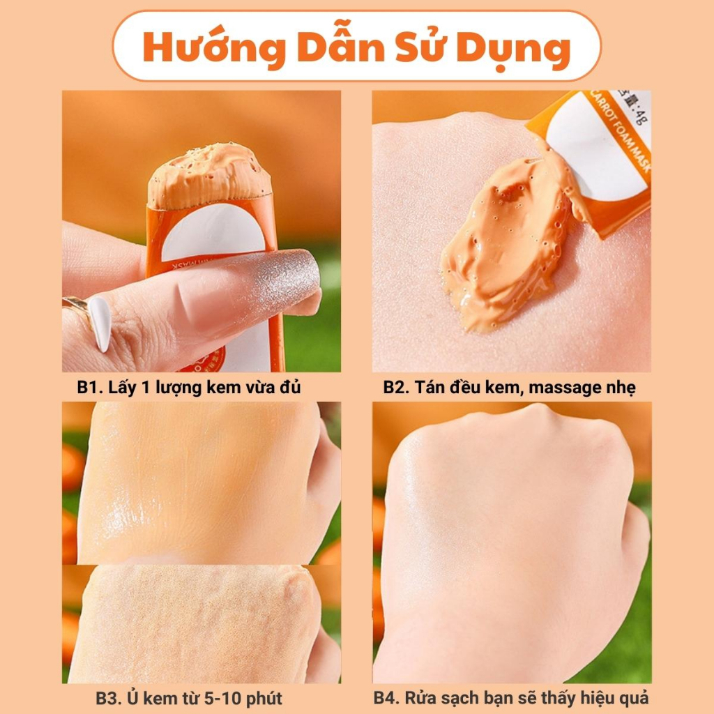 Mặt Nạ Sủi Bọt Thải Độc Cà Rốt (Hộp 12 Gói) Mặt nạ sủi bọt cà rốt Cuốn Sạch Bụi Bẩn, Dầu Thừa, Giảm Mụn Đầu Đen | BigBuy360 - bigbuy360.vn