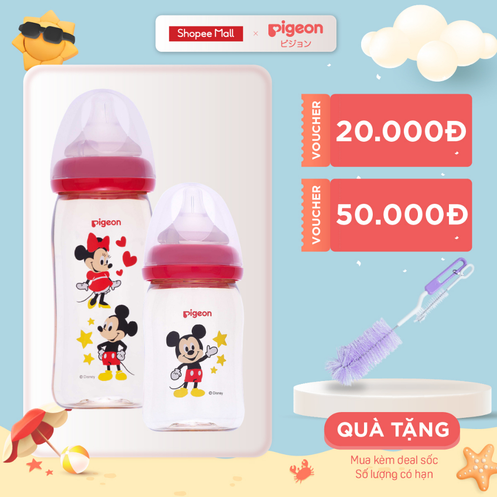 Bình Sữa Cổ Rộng Disney PPSU Plus Pigeon 160ml/ 240ml (HSD: 10/2023)